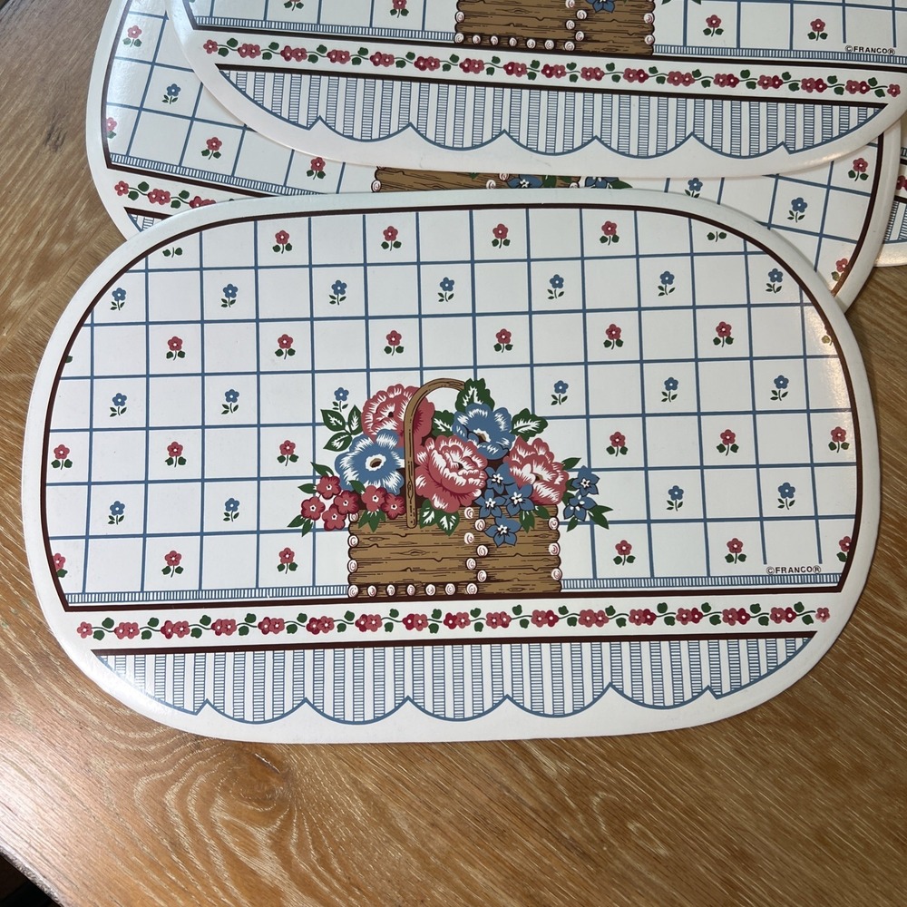 Franco Vinyl Placemats Set of 6 Floral Pink Blue Cottage Core Boho Table Decor